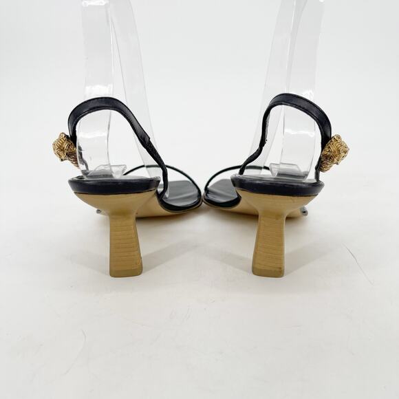 Vintage Gucci Black Leather Tiger Head Slingback Heeled Sandals size 7.5 - Picture 7 of 12